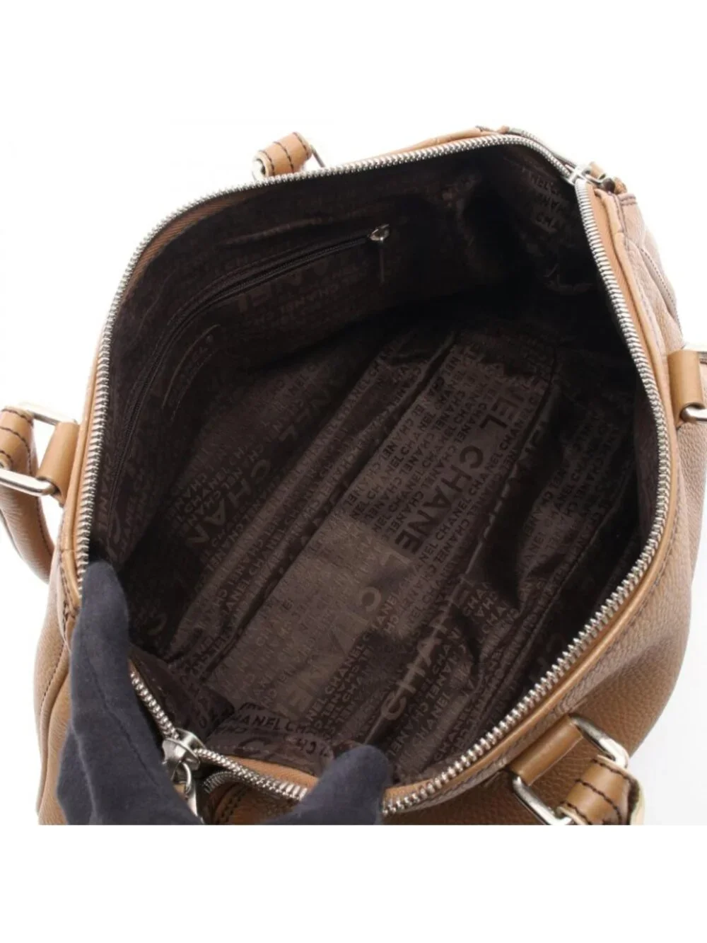Chanel Tote Logo Fringe Beige Leather Handbag